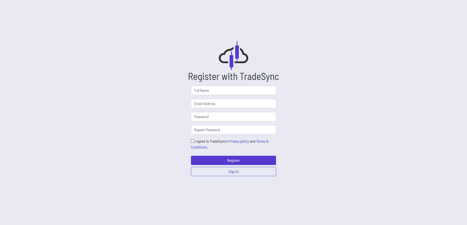 Trade Sync Registration Screenshot