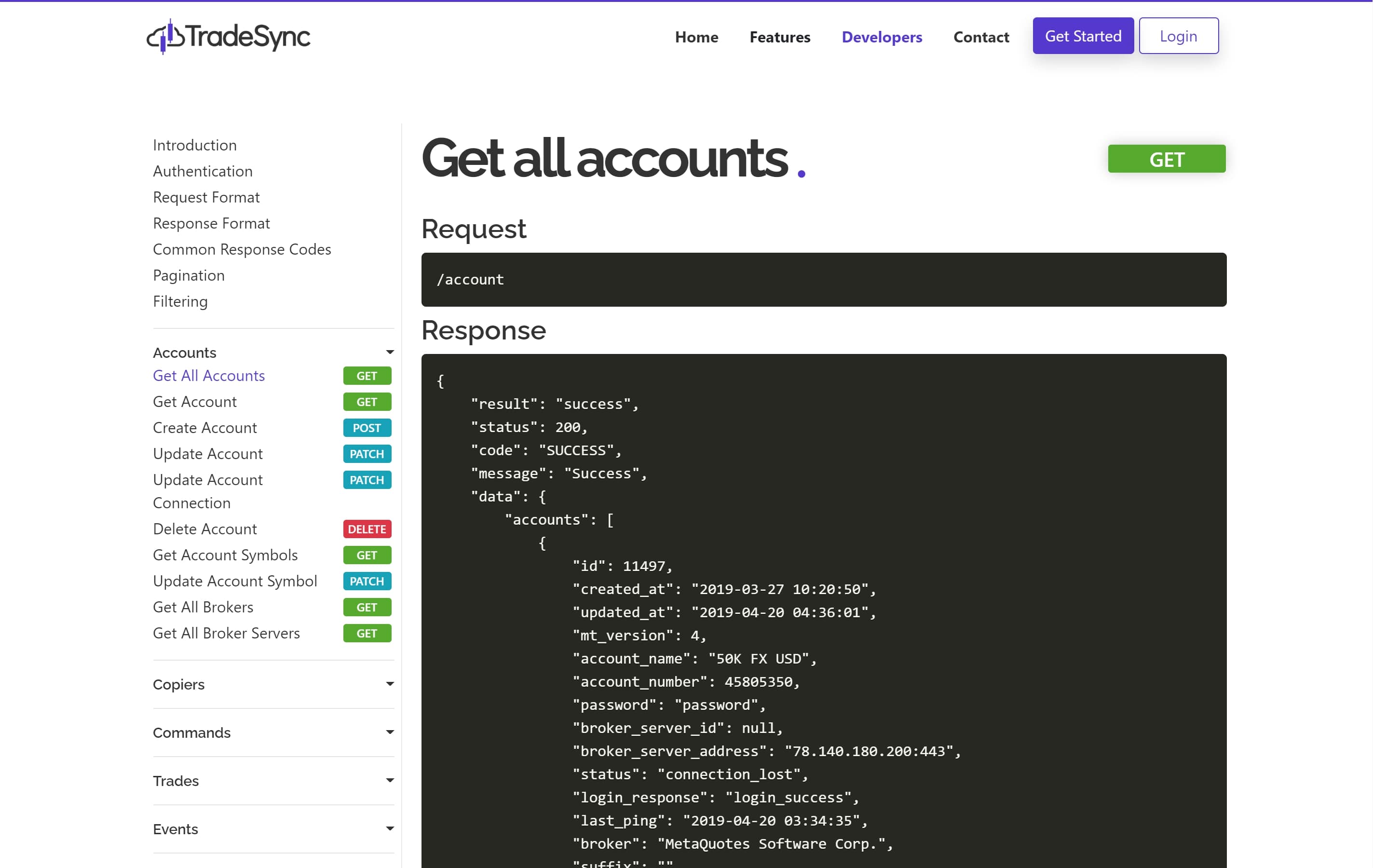 Trade Sync API Docs Screenshot